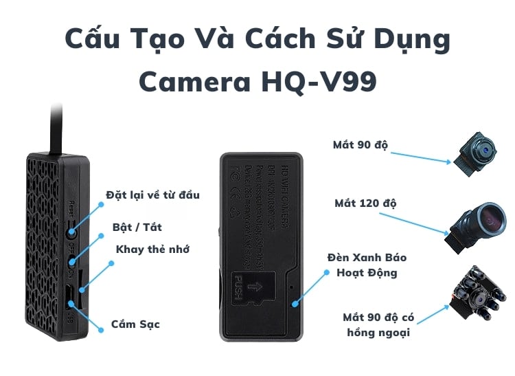 Camera Ngụy Trang HQV99 Pro Quay video Vô cùng tinh vi và bí mật. Chất lượng hình ảnh 4k siêu sắc nét, Có Hồng Ngoại Xem Đêm, xem từ xa qua điện thoại, đàm thoại 2 chiều, cảnh báo chuyển động và nhiều hơn thế nữa.